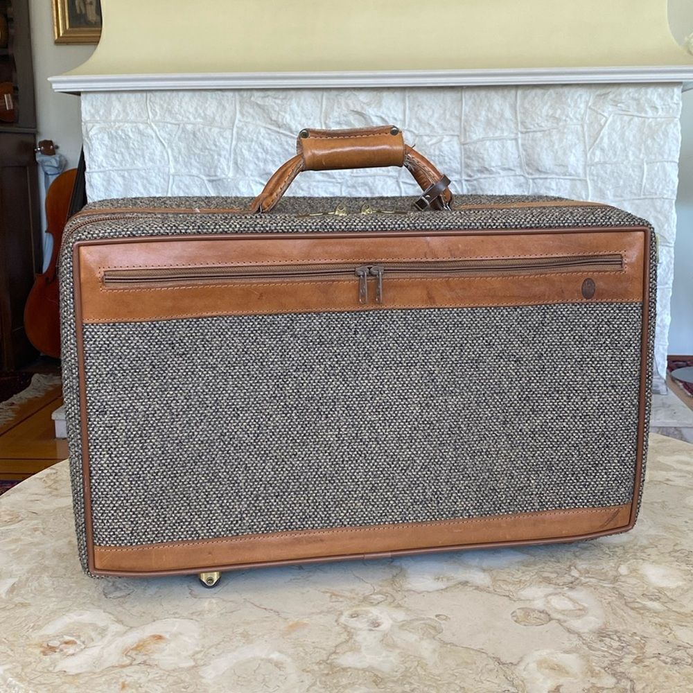 Vintage Hartmann Luggage Leather & Tweed Carry-On Suitcase